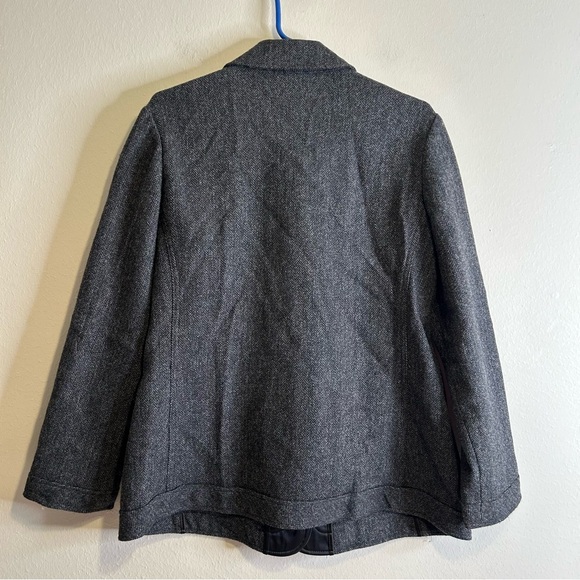 Talbots Jacket Blazer Gray‎ Wool Button Up Herringbone Club Collar Size 16 - Picture 2 of 7